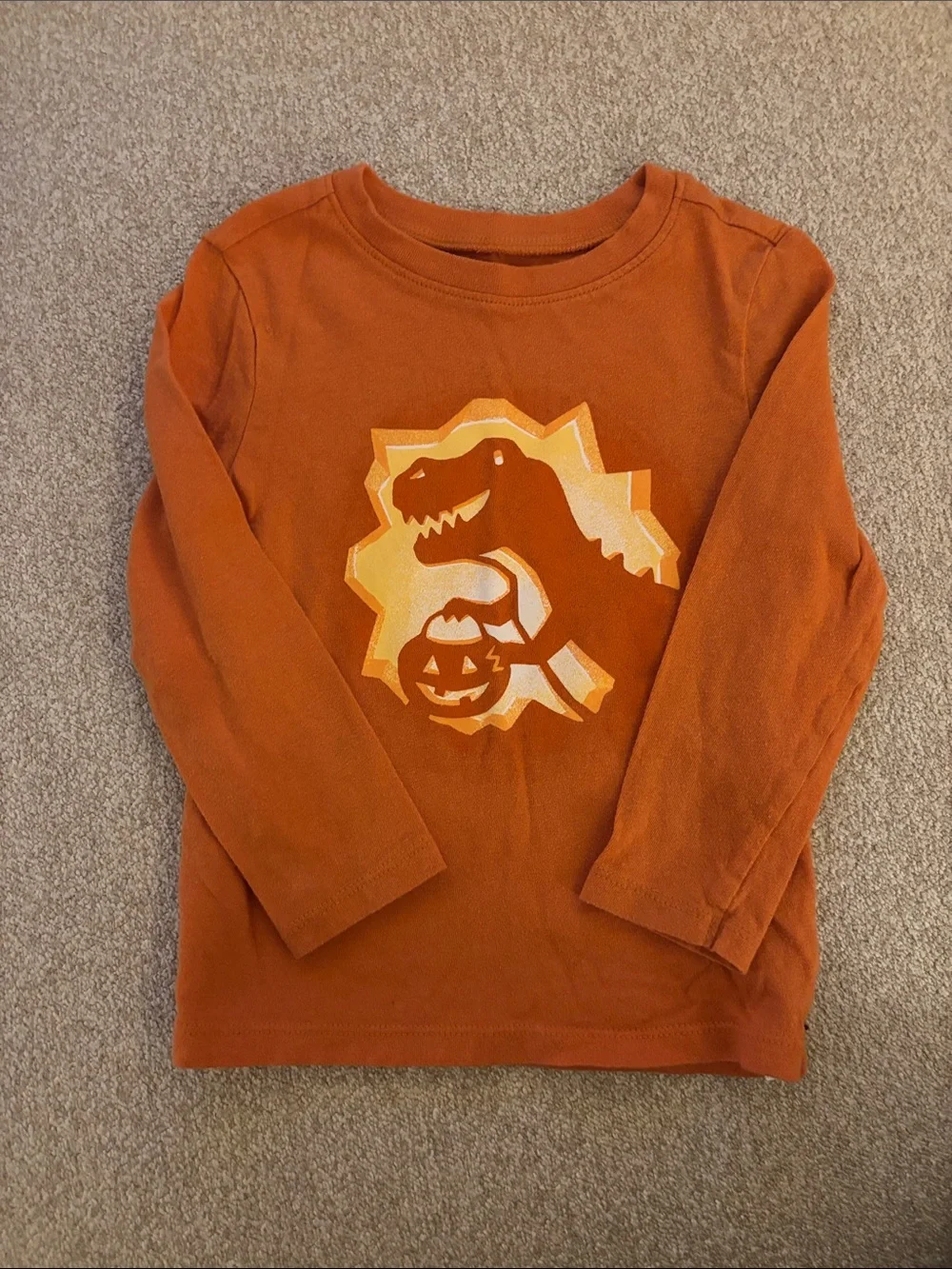 Kids Long-Sleeve Orange Dinosaur Halloween Shirt - 3T